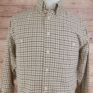 ROUNDTREE & YORKE OXFORD BEIGE CHECK BUTTON DOWN SHIRT MENS SIZE L LARGE